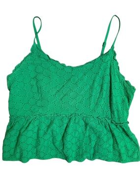 Sim & Sam Medium Green Eyelet Peplum Cami with Adjustable Straps
